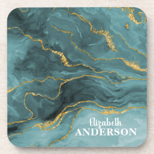 Porta-copo Tendência Teal Blue Agate Geode Monograma Monogra
