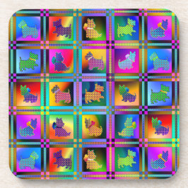 Porta-copo Terrier Silhouettes em um padrão de quadro de veri