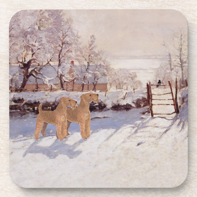 Porta-copo Terriers Irlandeses no Inverno (Frente)