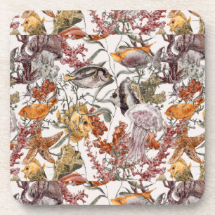 Porta-copo Teste padrão 2 da vida marinha da aguarela