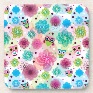 Porta-copo Teste padrão bonito do fundo da coruja da flor