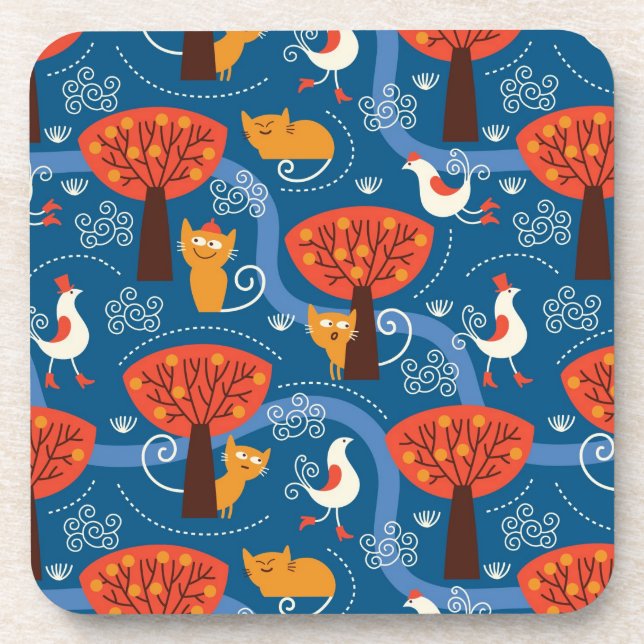 Porta-copo teste padrão com gatos bonitos e pássaros (Frente)