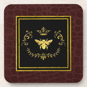 Porta-copo Teste padrão Dourado do couro da coroa da abelha