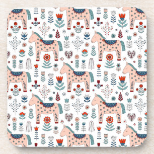 Porta-copo Teste padrão escandinavo da arte popular do cavalo