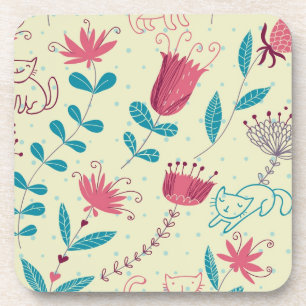 Porta-copo Teste padrão floral com gatos dos desenhos