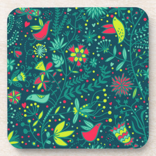 Porta-copo Teste padrão floral com pássaros dos desenhos