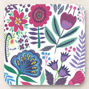 Porta-copo Teste padrão floral da arte popular magenta