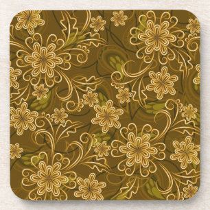 Porta-copo Teste padrão floral do vintage dourado