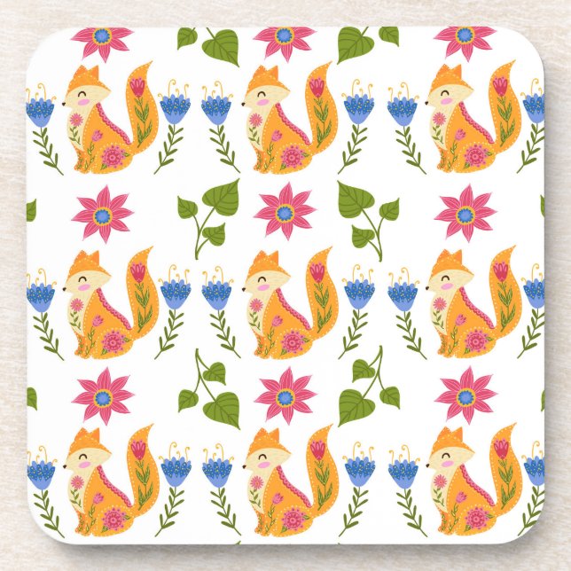 Porta-copo Teste padrão floral Foxy Pastel bonito (Frente)