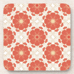 Porta-copo Teste padrão floral vermelho e Dourado do laço