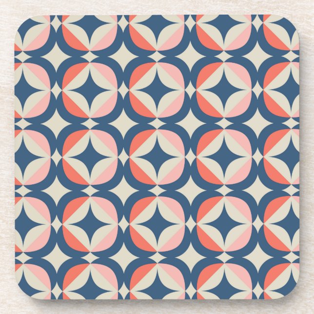 Porta-copo Teste padrão geométrico azul & coral (Frente)