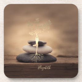 Porta-copo Therapist Zen Stones, Gold Tree Silhouette Brown