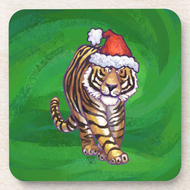 Porta-copo Tiger Christmas On Green (Frente)