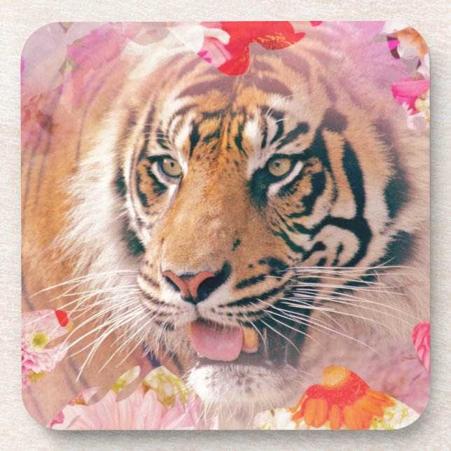 Porta-copo Tiger Floral Splatter Digital Art (Frente)