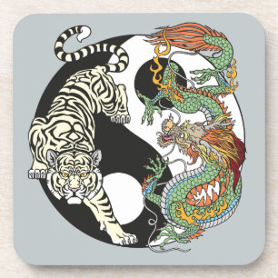 Porta-copo Tigre branco versus dragão verde no yin yang ser