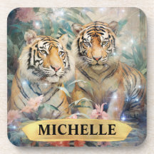 Tigres Estrelados Elegantes em Aquarela