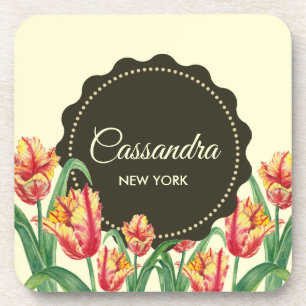 Porta-copo Tijolo Amarelo Aquarela Tulipas Arte Floral