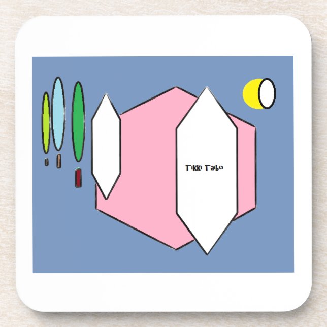 Porta-copo Tikki clássico Taibo.  Em um coaster. (Frente)