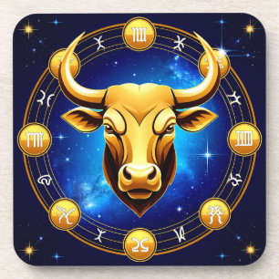 Porta-copo Touro Dourado Touro no Círculo Zodiacal Cósmico