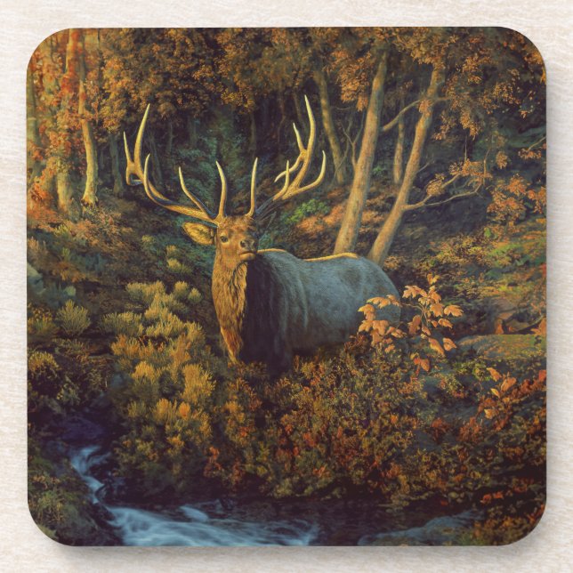Porta-copo Touro Elk na Floresta do outono (Frente)