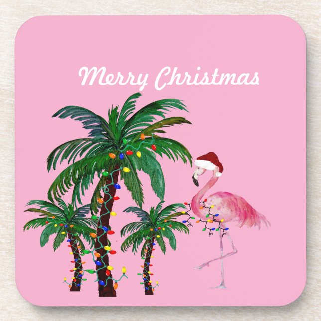 Porta-copo Travesseiro de Natal com Flamingo e palmeira (Frente)