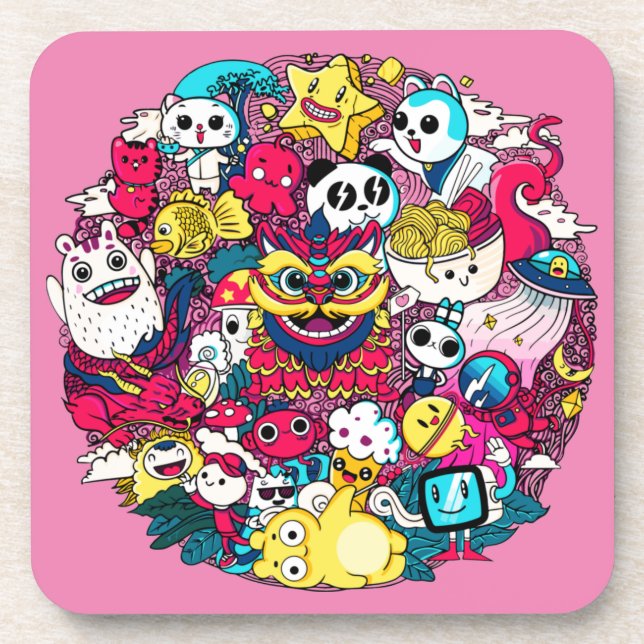 Porta-copo Travesseiro Japonês com Arte Doodle (Frente)