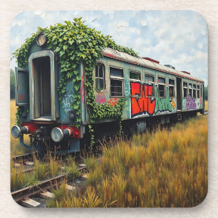 Porta-copo Trem de trem abandonado coberto de hera e grafite