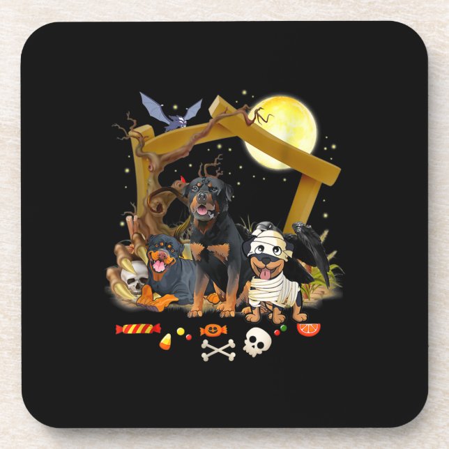 Porta-copo Três Cães Rottweiler Cães de Halloween Presente no (Frente)
