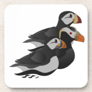 Porta-copo Três Puffins Adoravelmente Amáveis Nadando Cartoon