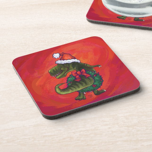 Porta-copo TRex Dino em Santa Hat em Vermelho (Left Side)