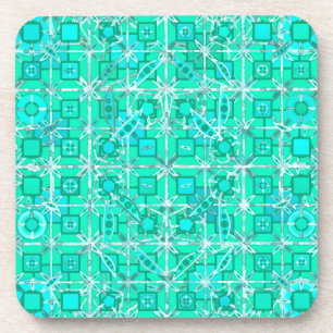 Porta-copo Tribal Batik - aqua e turquesa com branco