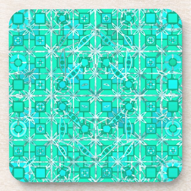 Porta-copo Tribal Batik - aqua e turquesa com branco (Frente)