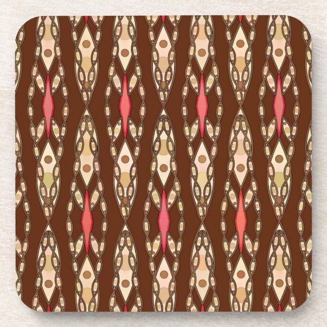 Porta-copo Tribal Batik - Brown, Tan e Coral (Frente)