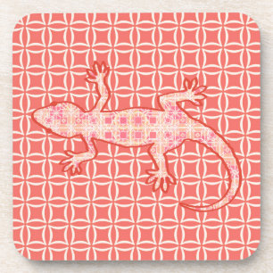 Porta-copo Tribal batik Gecko - cor-de-rosa e creme
