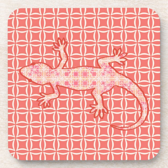 Porta-copo Tribal batik Gecko - cor-de-rosa e creme (Frente)