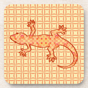 Porta-copo Tribal batik Gecko - coral e laranja claro