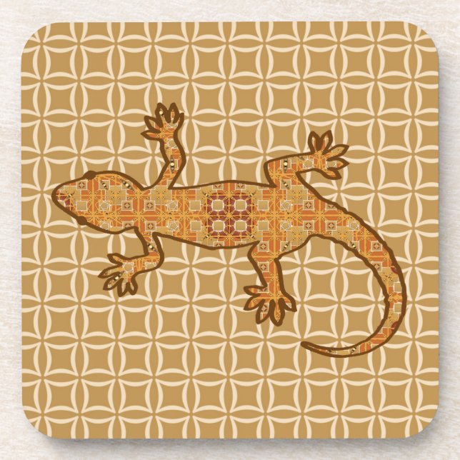 Porta-copo Tribal batik Gecko - ferrugem, âmbar e bronzeada (Frente)