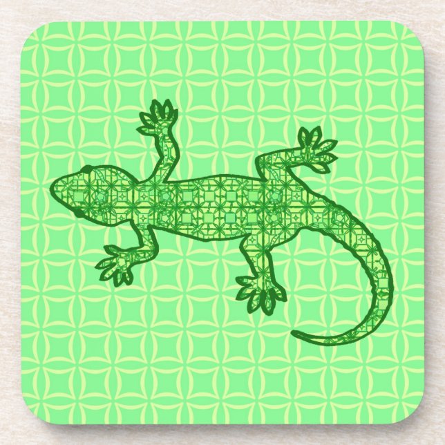 Porta-copo Tribal batik Gecko - limão e esmeralda verde (Frente)
