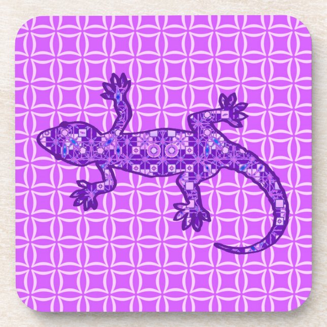 Porta-copo Tribal batik Gecko - violeta e ametista roxo (Frente)