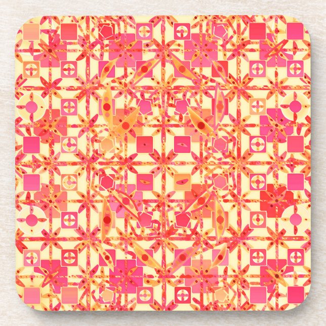 Porta-copo Tribal Batik - laranja, cor-de-rosa e fuchsia (Frente)