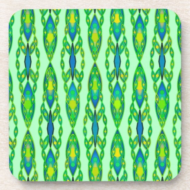 Porta-copo Tribal Batik - Mint, Emerald Green e Blue (Frente)