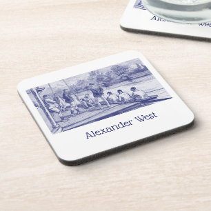 Porta-copo Tripulação de remadores vintage na embarcação no c