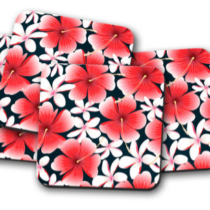 Porta-copo Tropical Red Hibiscus Hibiscus Coaster Set