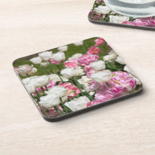 Porta-copo Tulipas brancas e cor-de-rosa brilhantes num dia e