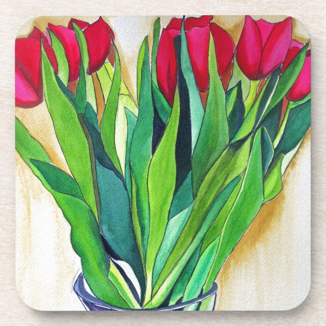 Porta-copo tulipas cor-de-água rosa e vermelha (Frente)