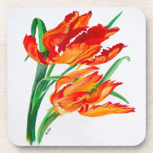Porta-copo Tulipas de Papagaio Vermelho Brilhante