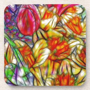 Porta-copo Tulipas e Daffodils Trabalho de arte coloridos de 