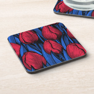 Porta-copo Tulipas em vermelho e azul