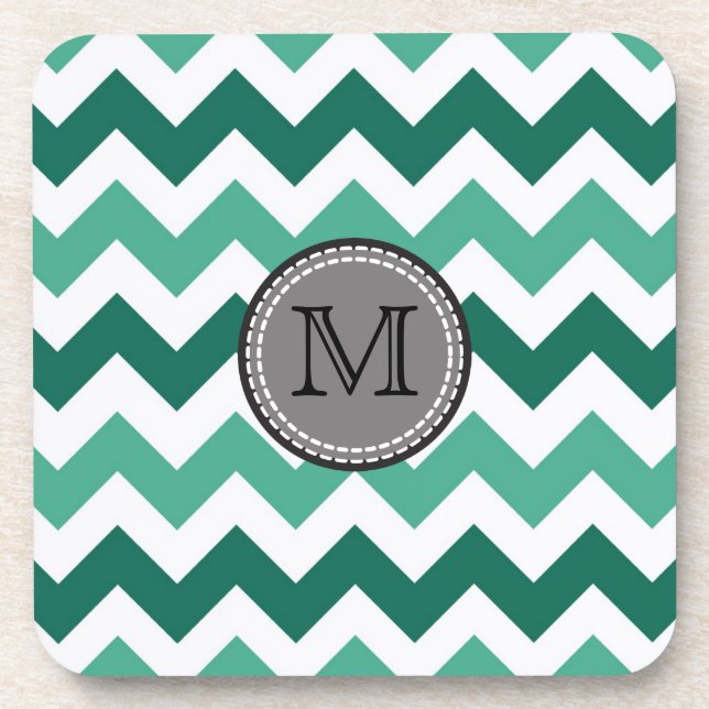 Porta-copo Turquesa e Mint Chevron Zigzag Monograma (Frente)