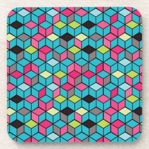 Porta-copo Turquesa e teste padrão cor-de-rosa do cubo